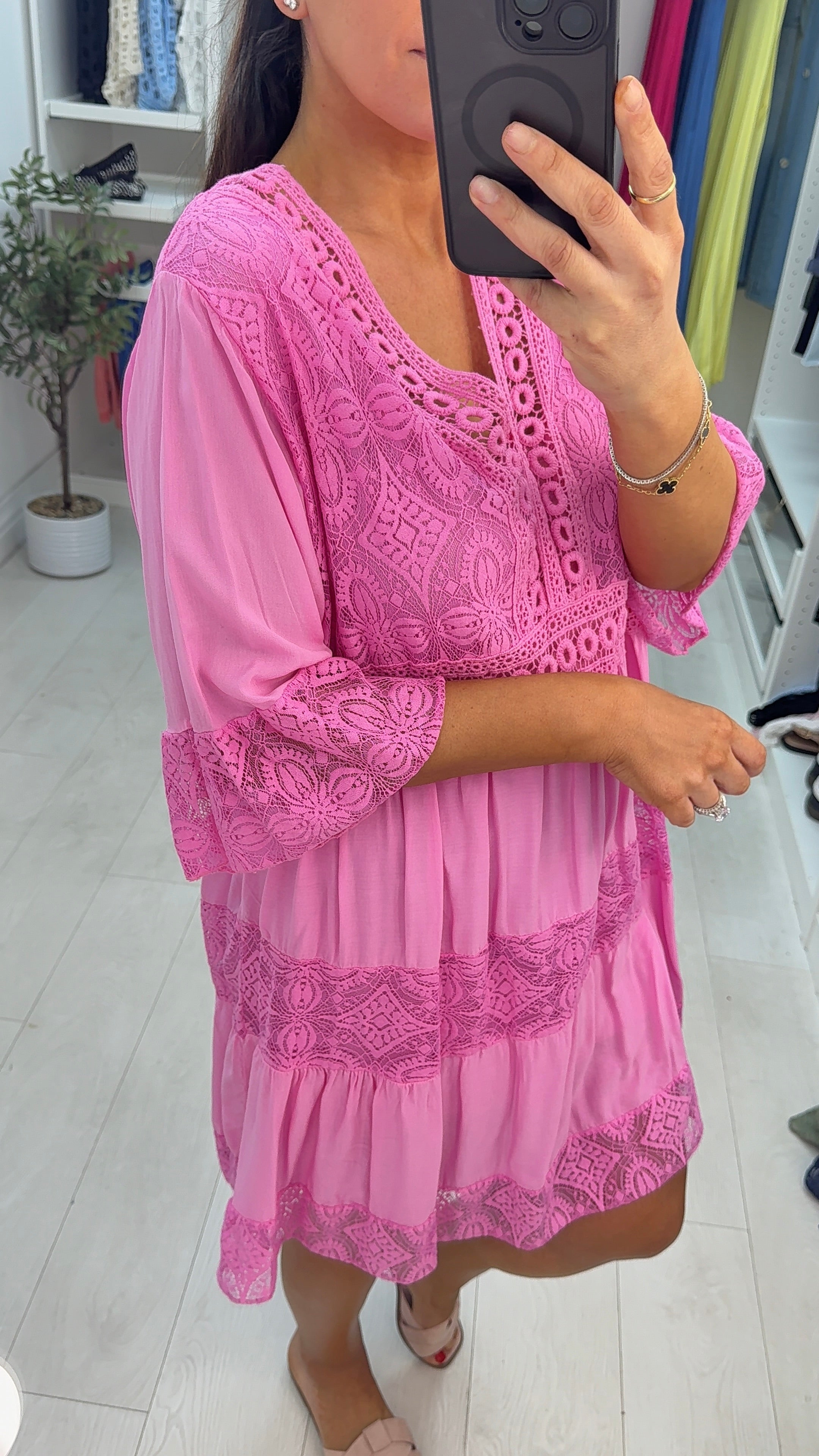 Debi Lace Embroidered Smock Dress