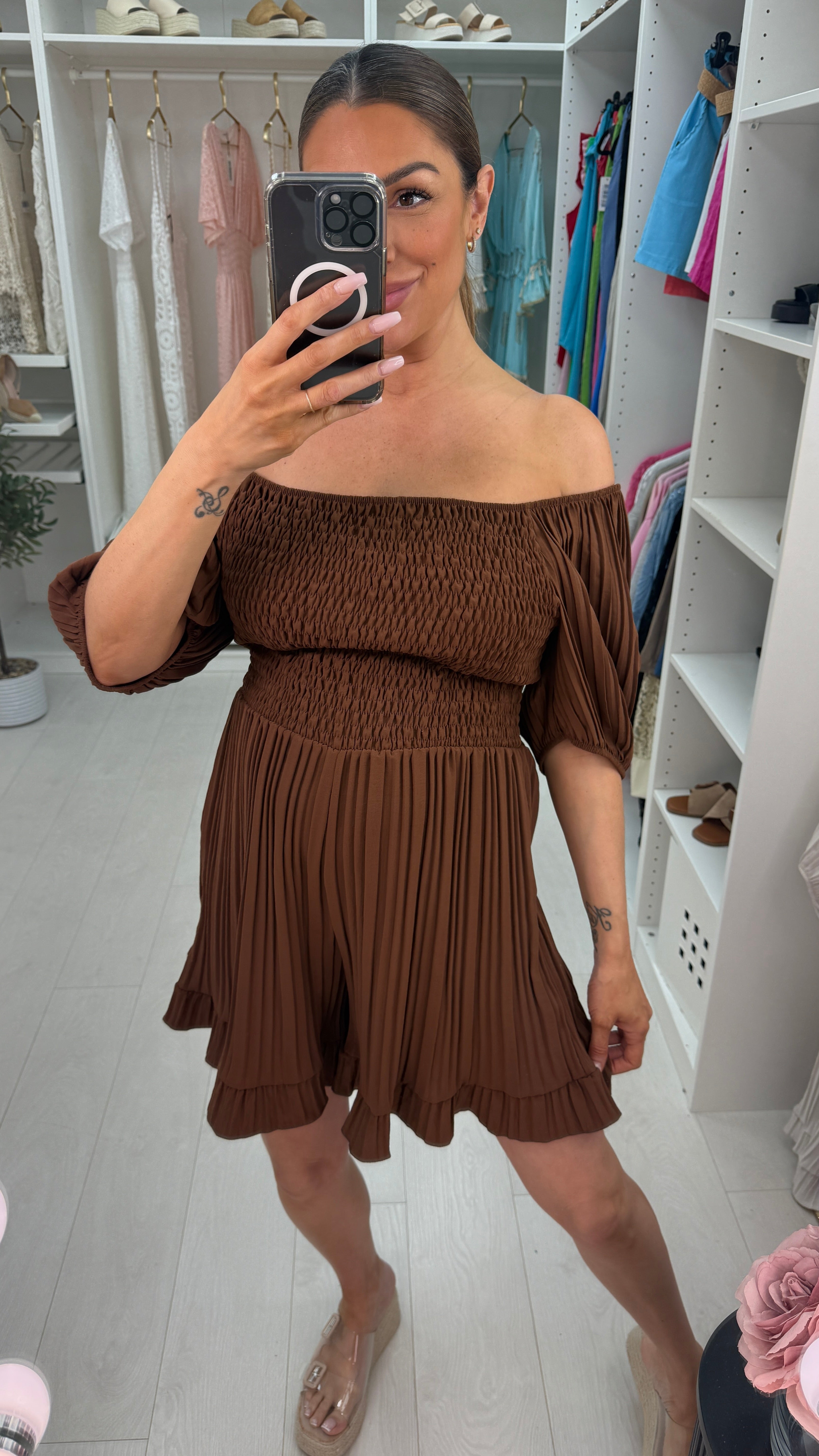 Ivette Plain Pleated Bardot Playsuit