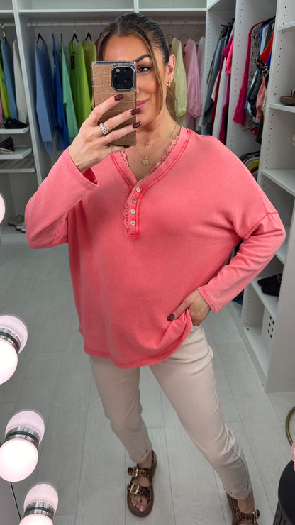 Louelle Plain Lace Detailed V Neck Top