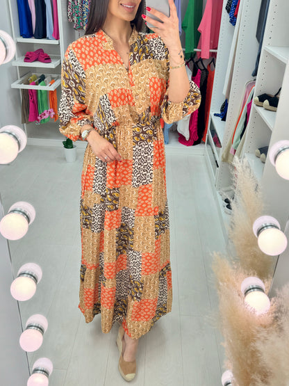 Aldona Multi Pattern Long Sleeve Maxi Dress