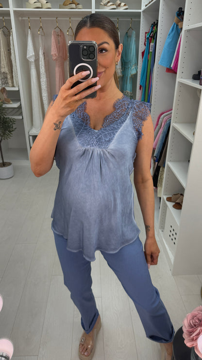 Luca Lace Trim Detail Satin Top