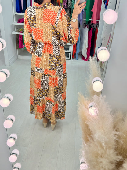 Aldona Multi Pattern Long Sleeve Maxi Dress
