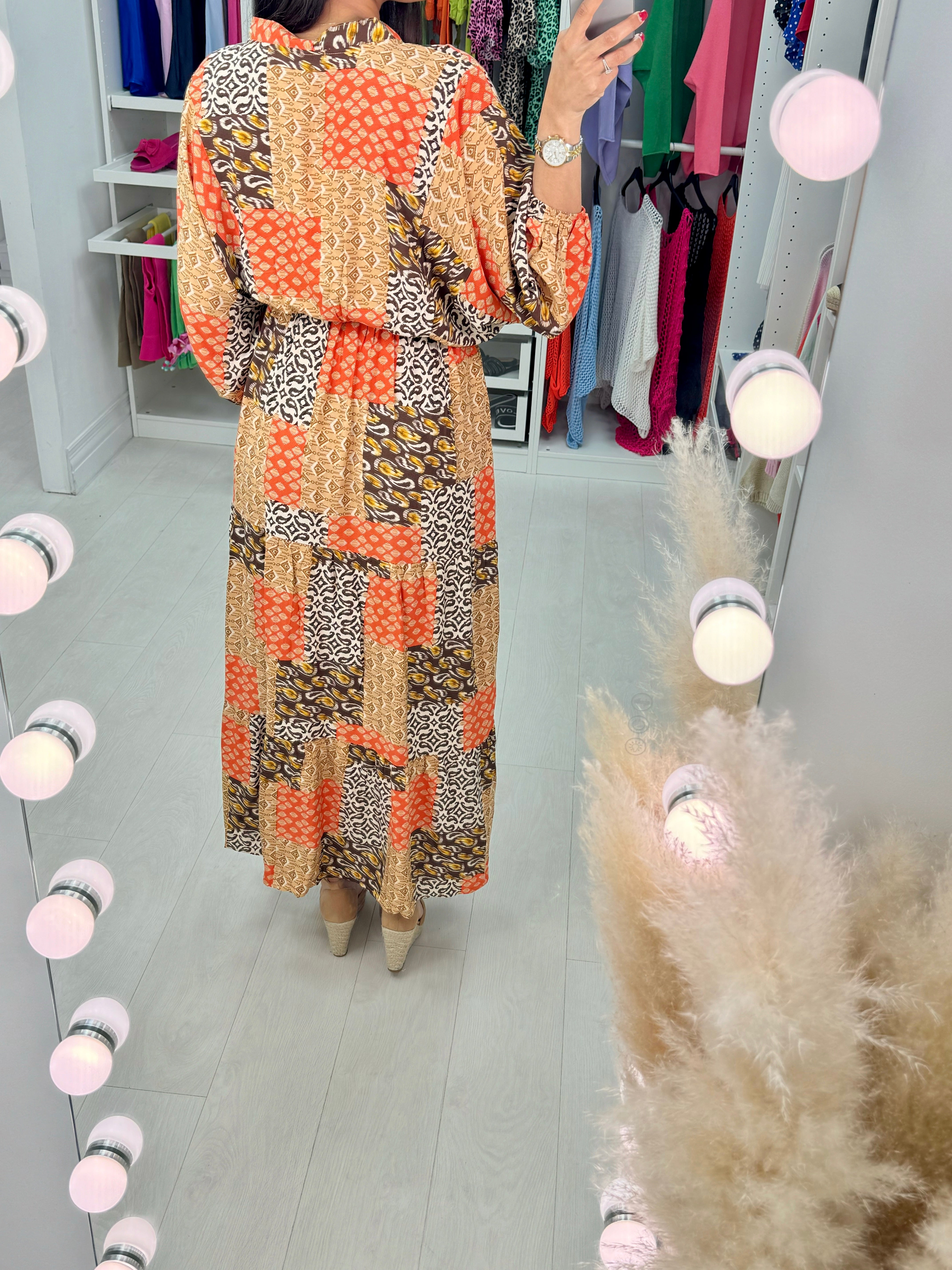 Aldona Multi Pattern Long Sleeve Maxi Dress