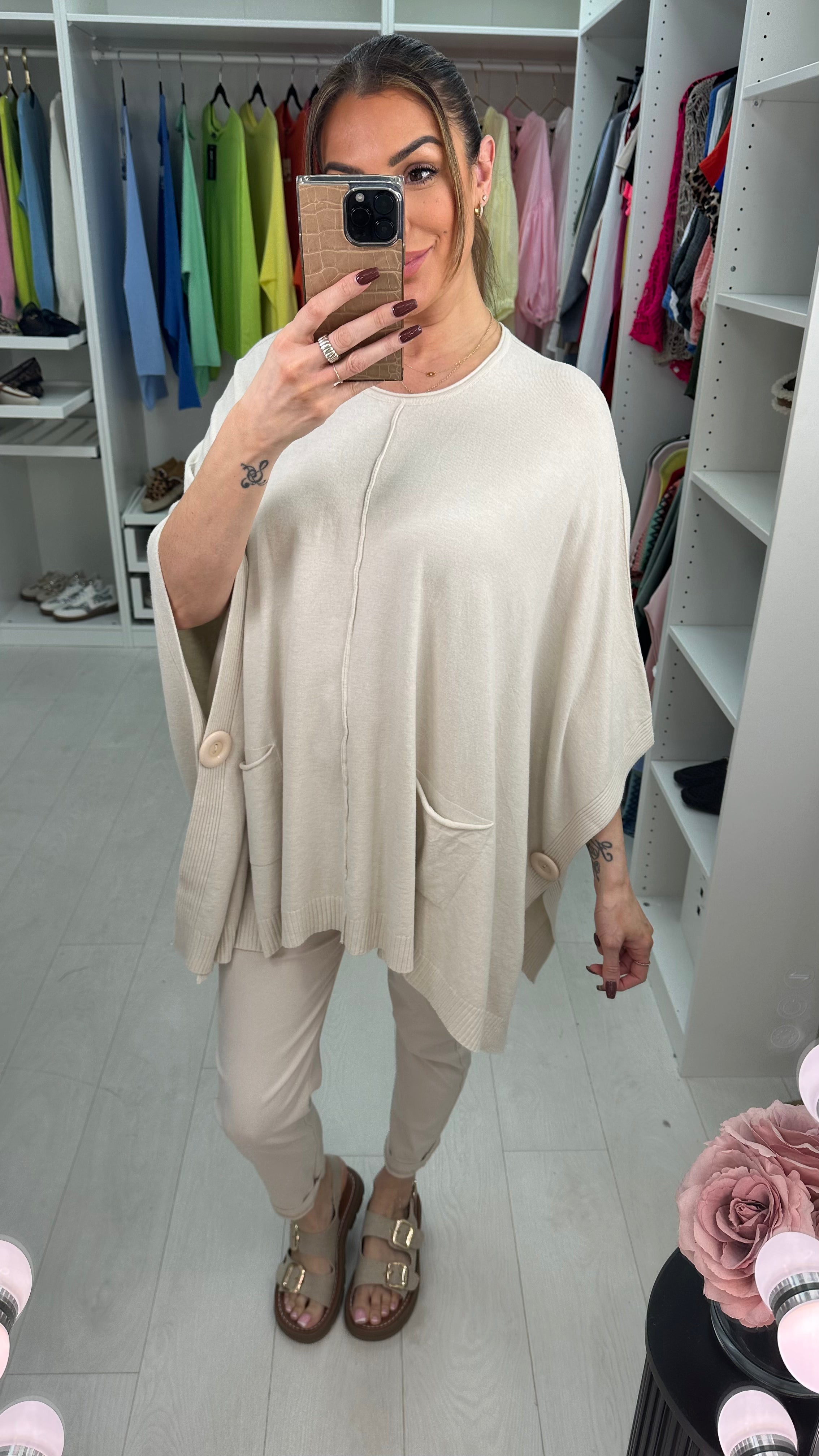 Layla Supersoft Button Detail Poncho Jumper