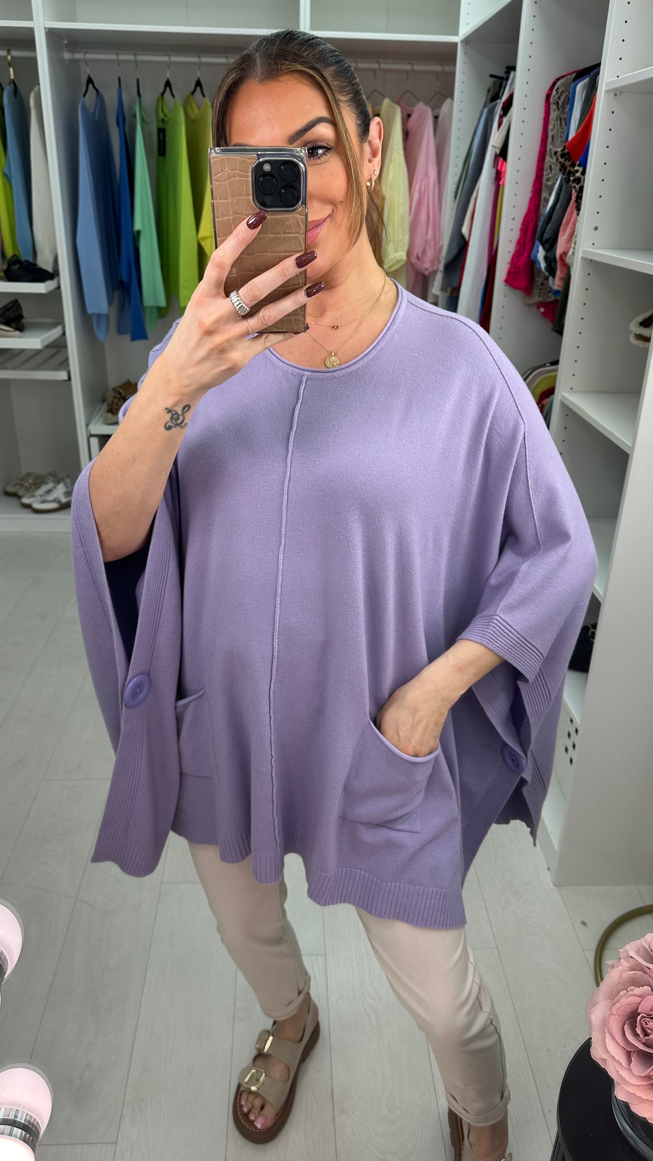 Layla Supersoft Button Detail Poncho Jumper