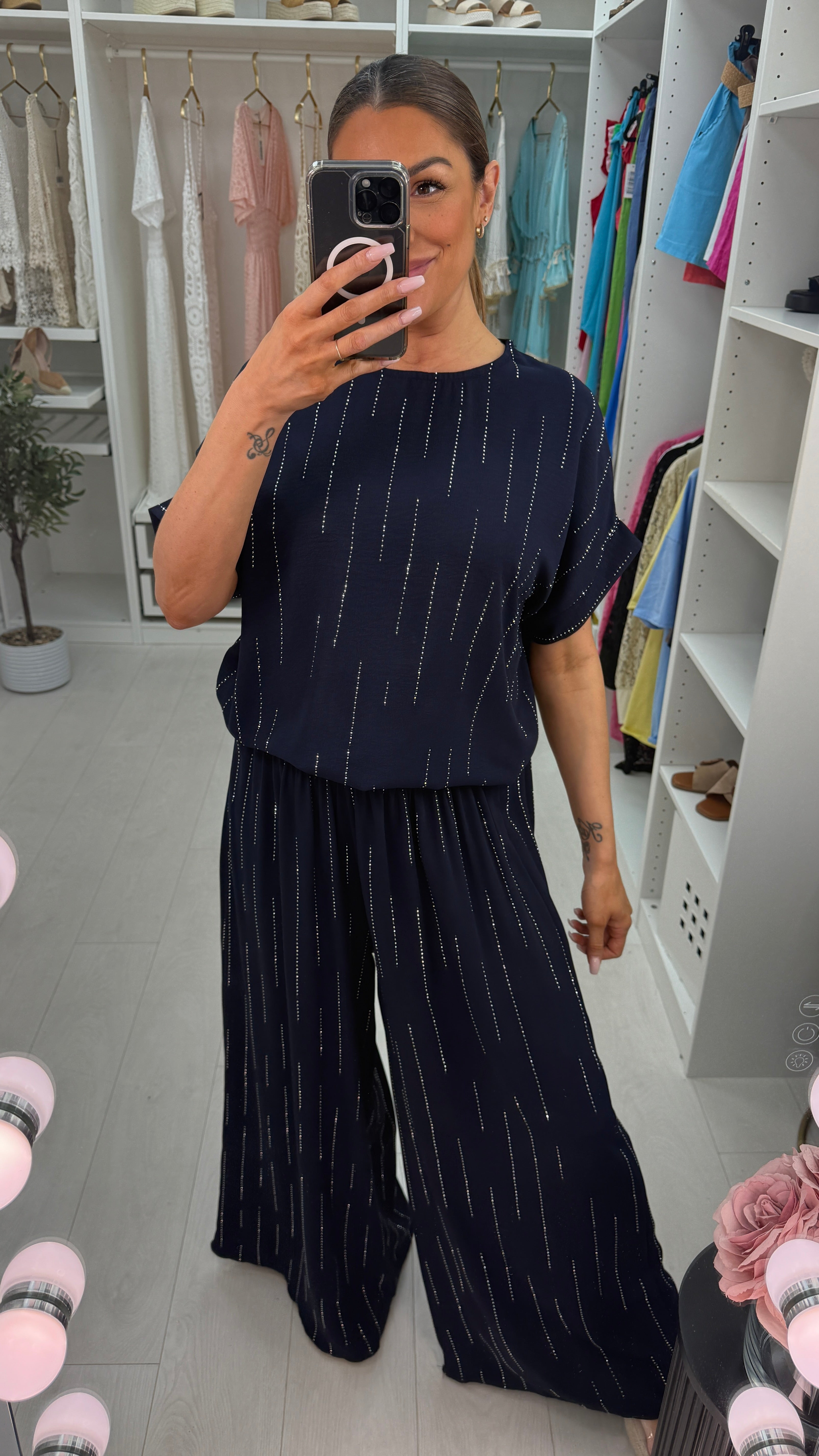 Rosario Diamante Detailed Short Sleeve Co-Ord Set