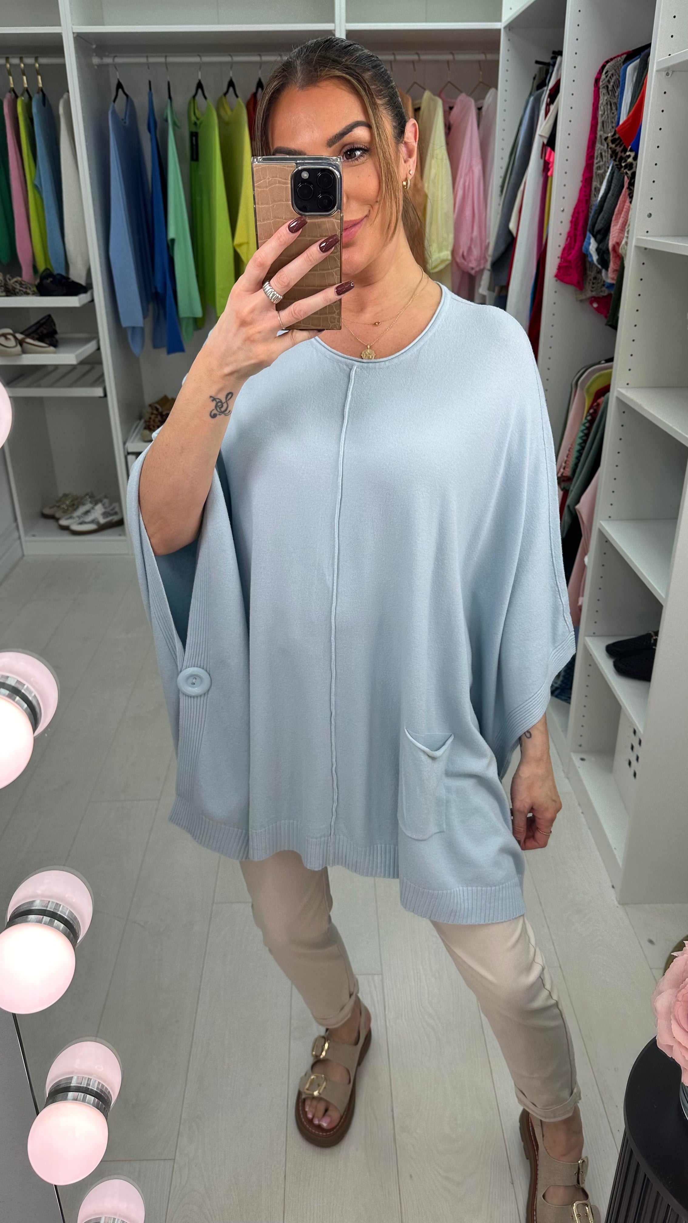 Layla Supersoft Button Detail Poncho Jumper