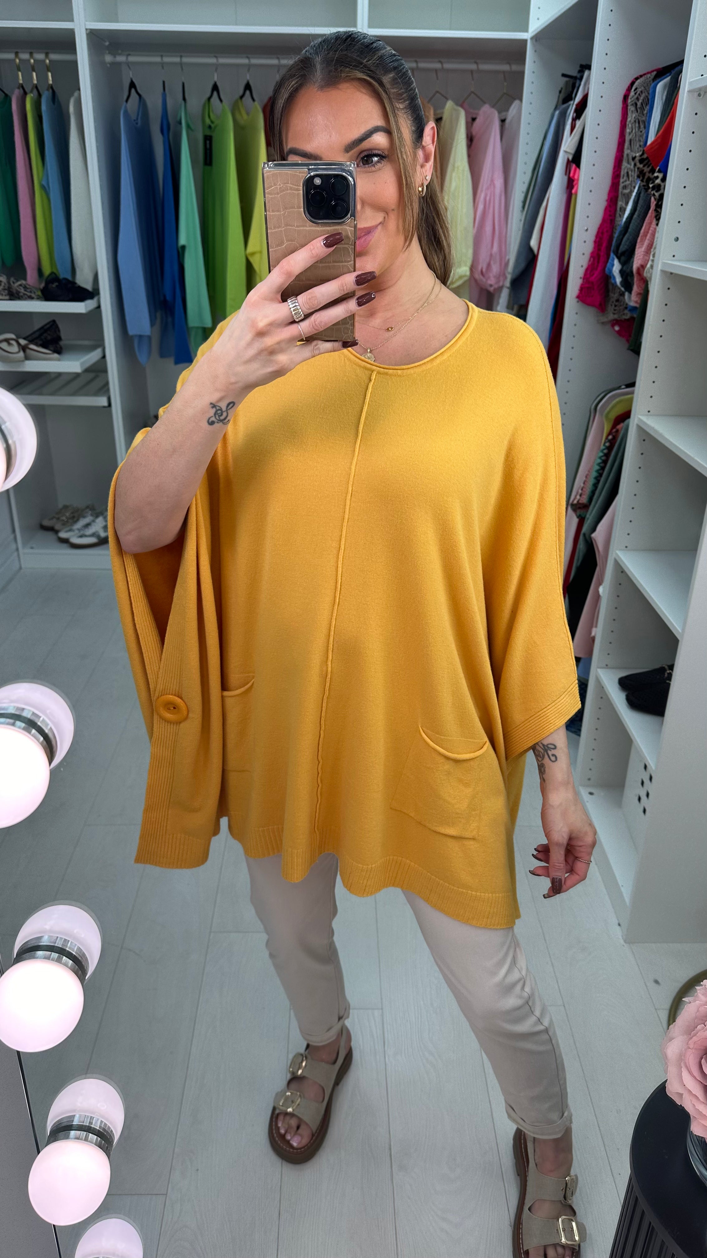 Layla Supersoft Button Detail Poncho Jumper