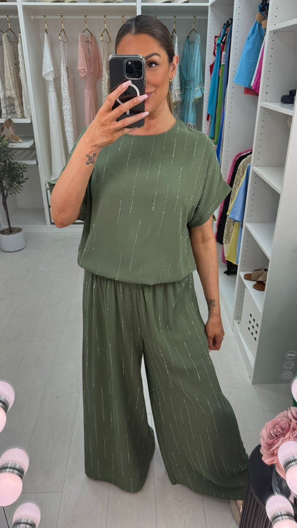 Rosario Diamante Detailed Short Sleeve Co-Ord Set