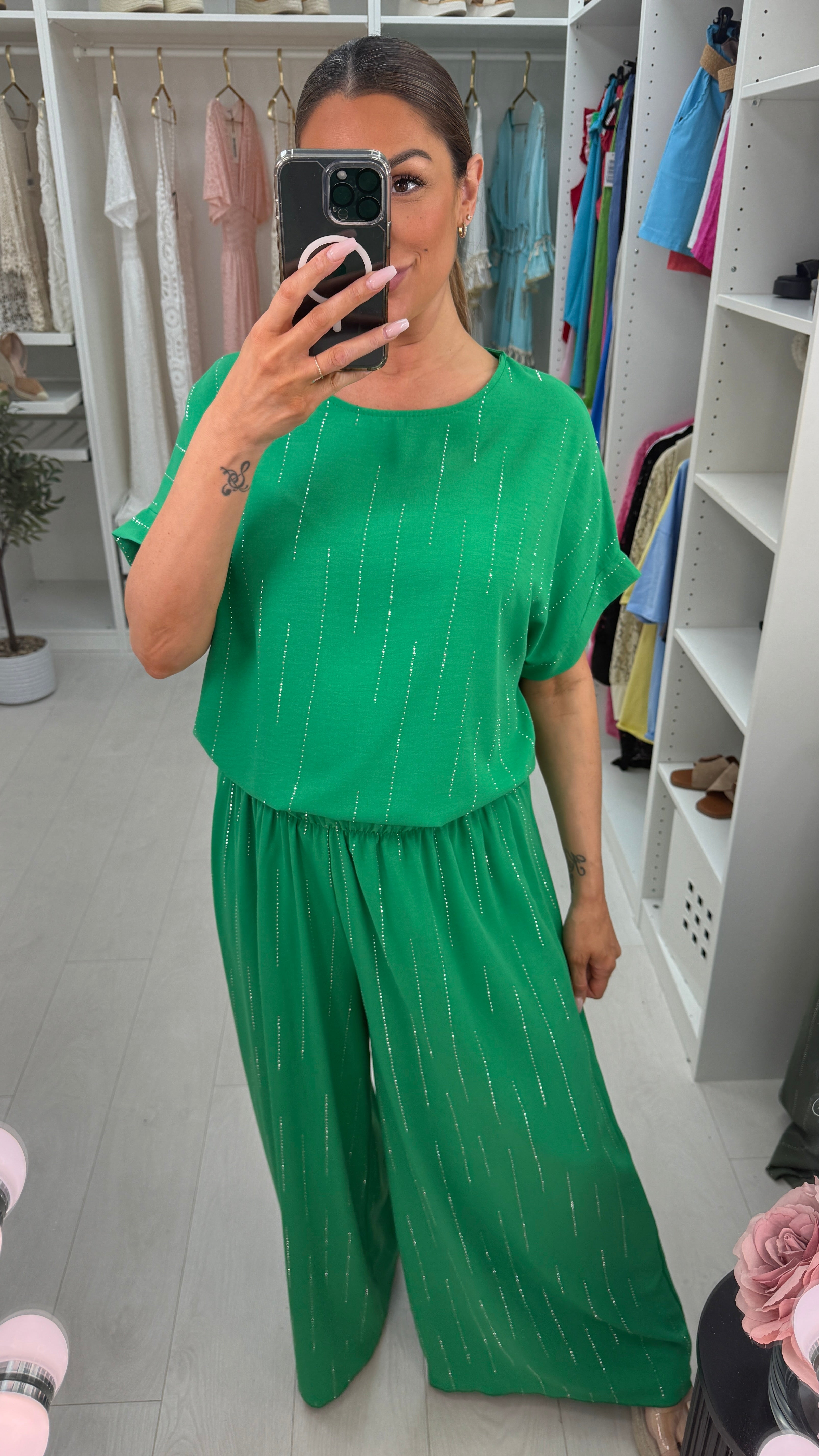 Rosario Diamante Detailed Short Sleeve Co-Ord Set