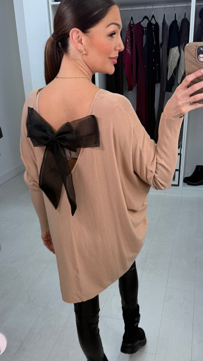 Reeva Plain Asymmetric Bow Back Jumper