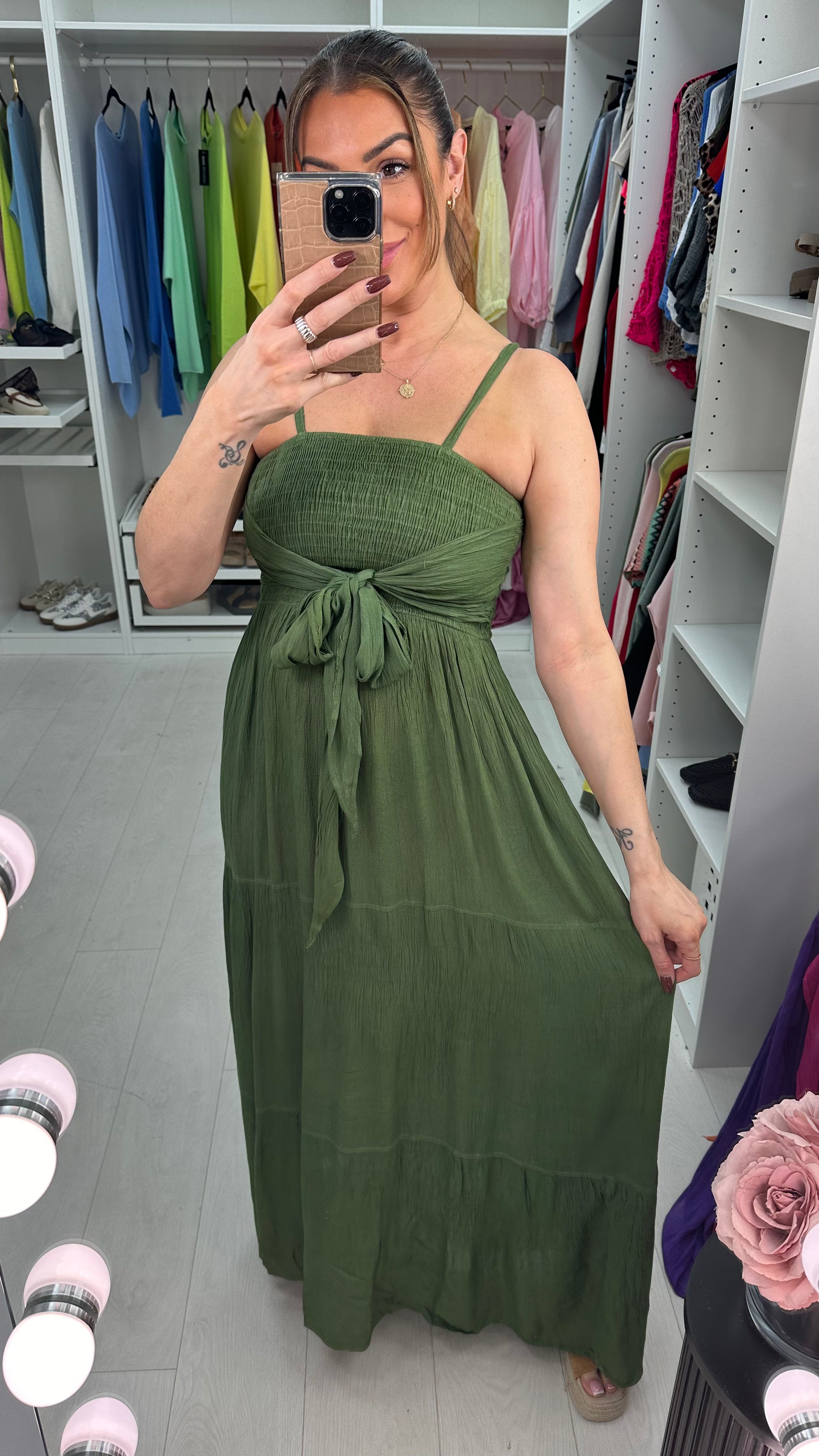 Reece Plain Elasticated Bust Floaty Maxi Dress