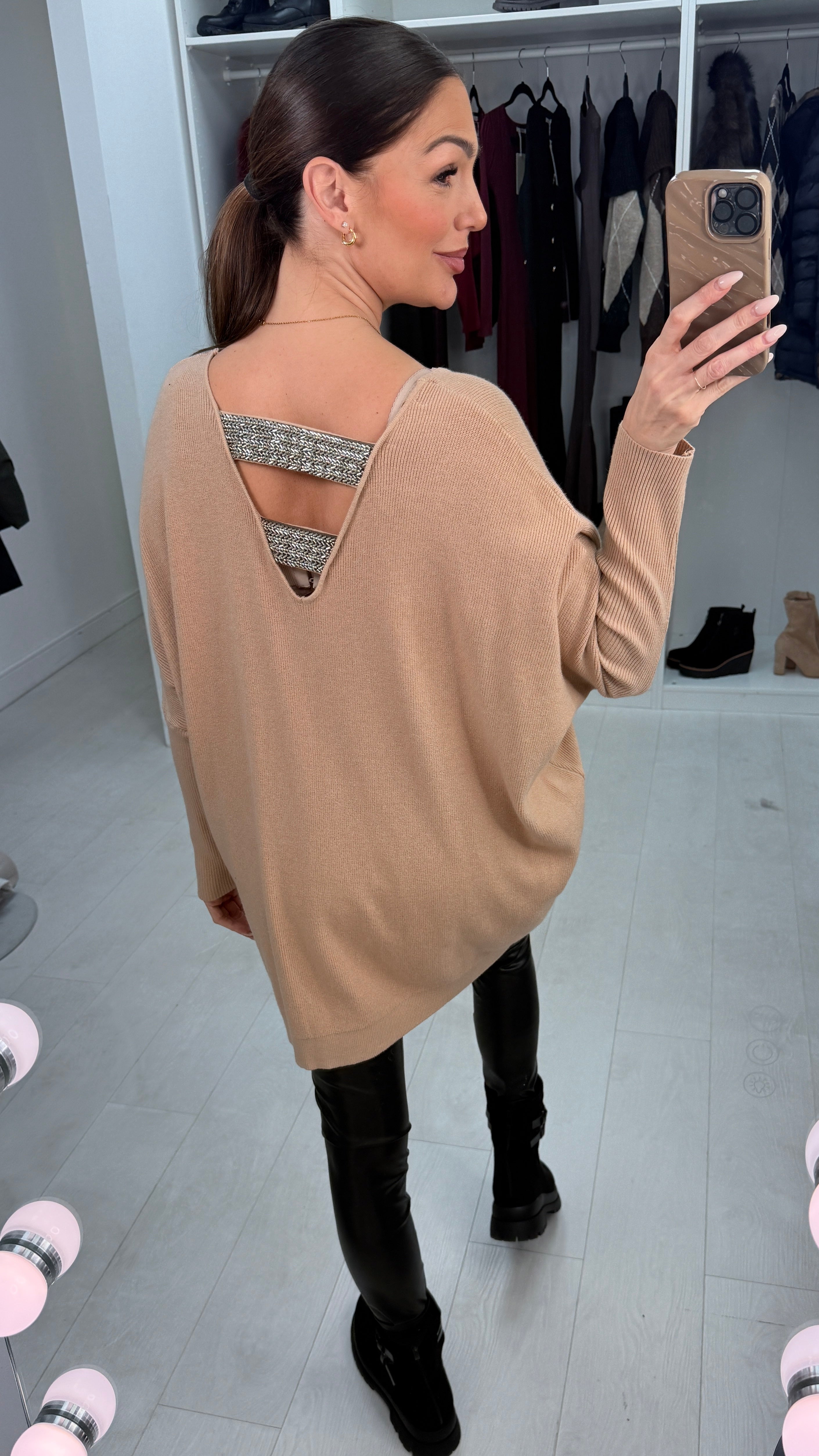 Bethan Plain Embellished Cut Out Back Jumper