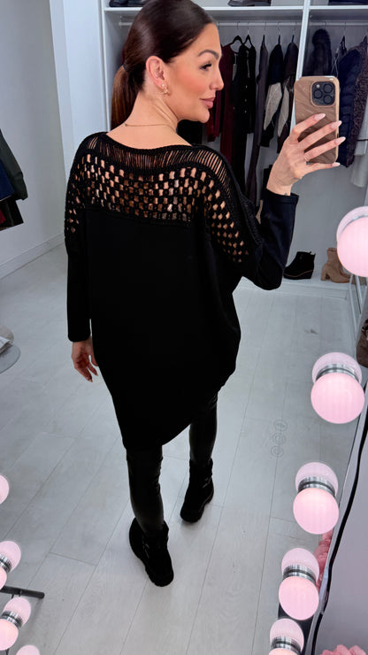 Ginevra Plain Crochet Detail Longline Jumper