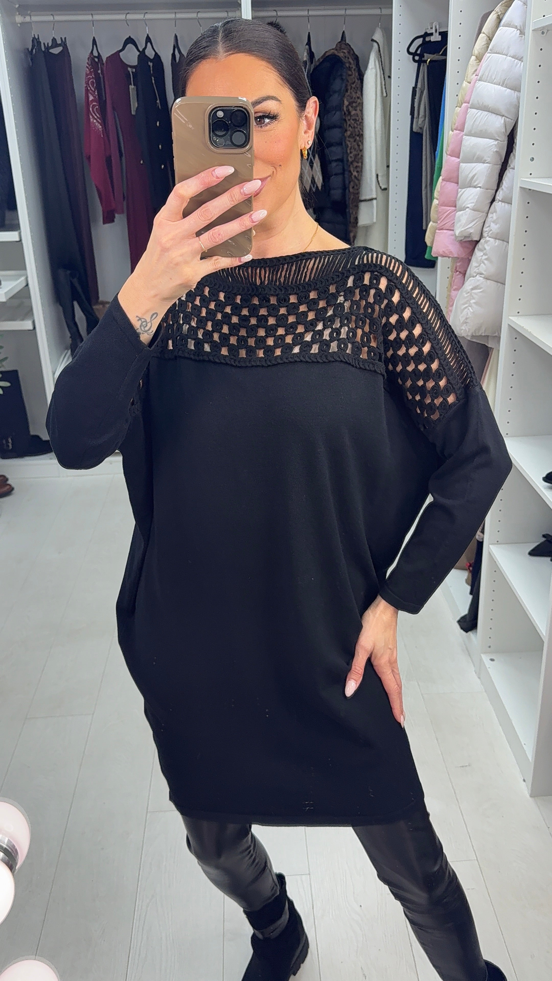 Ginevra Plain Crochet Detail Longline Jumper