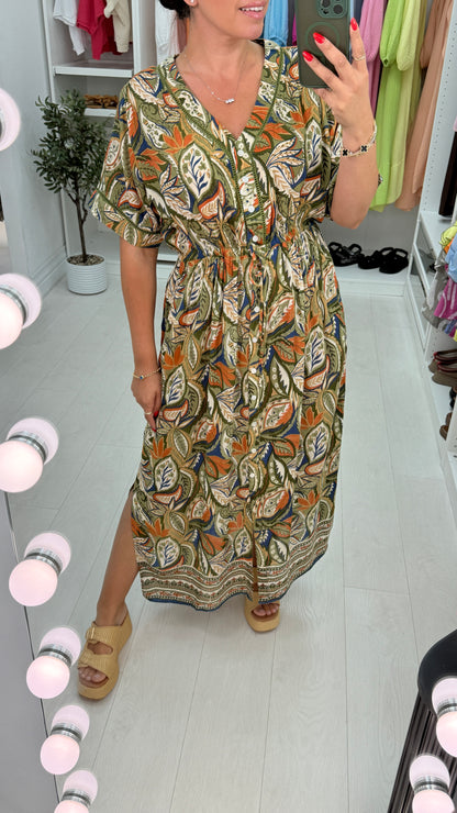 Feliana Paisley Print Button Closure Maxi dress