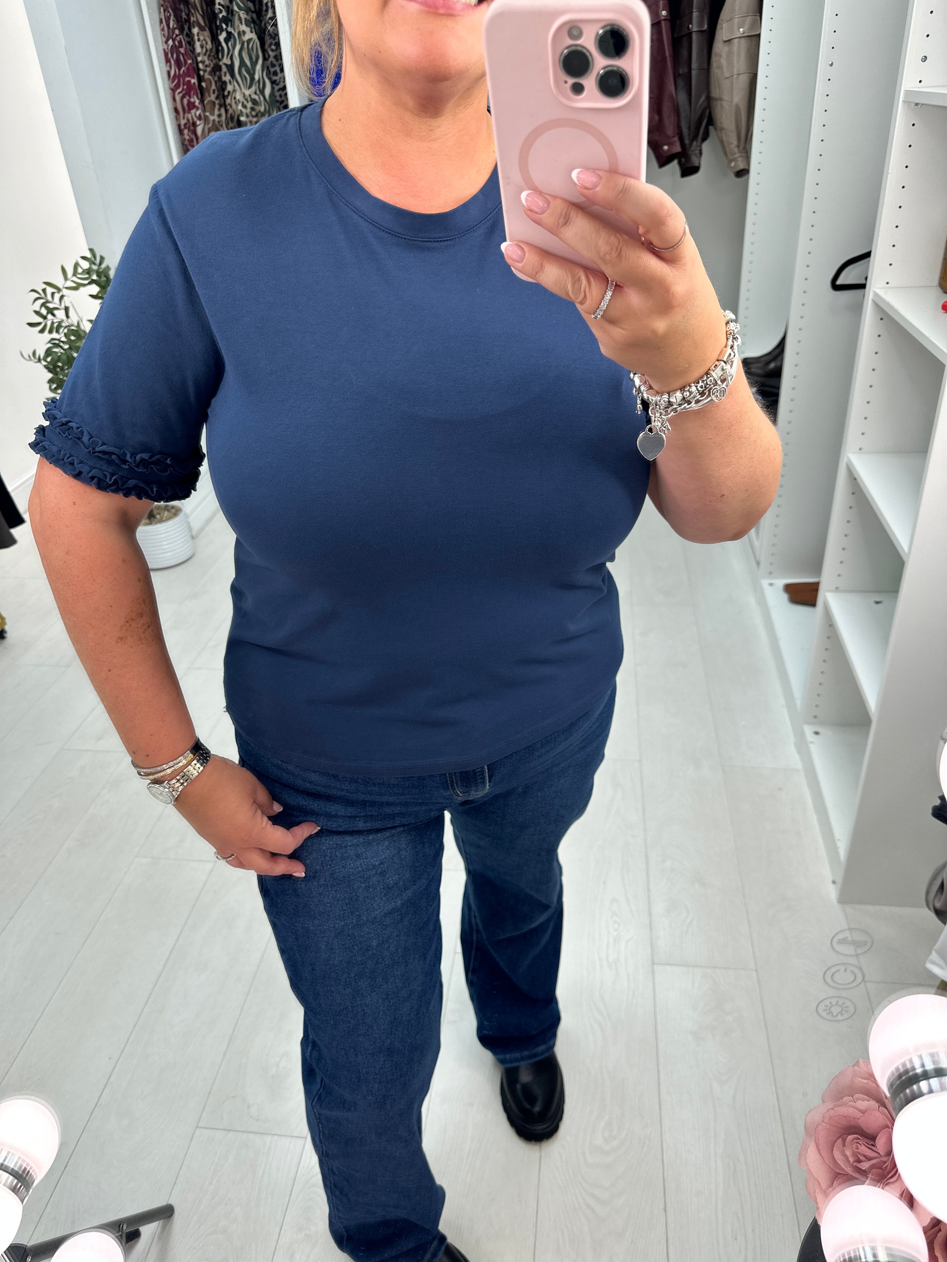 Imalda Plain Ruffle Detail Short Sleeve Top