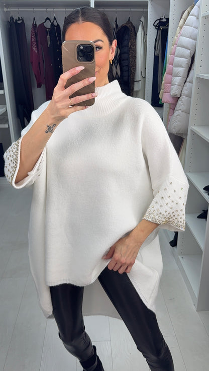 Priscella Plain Diamante Embellished Loose Fit Jumper