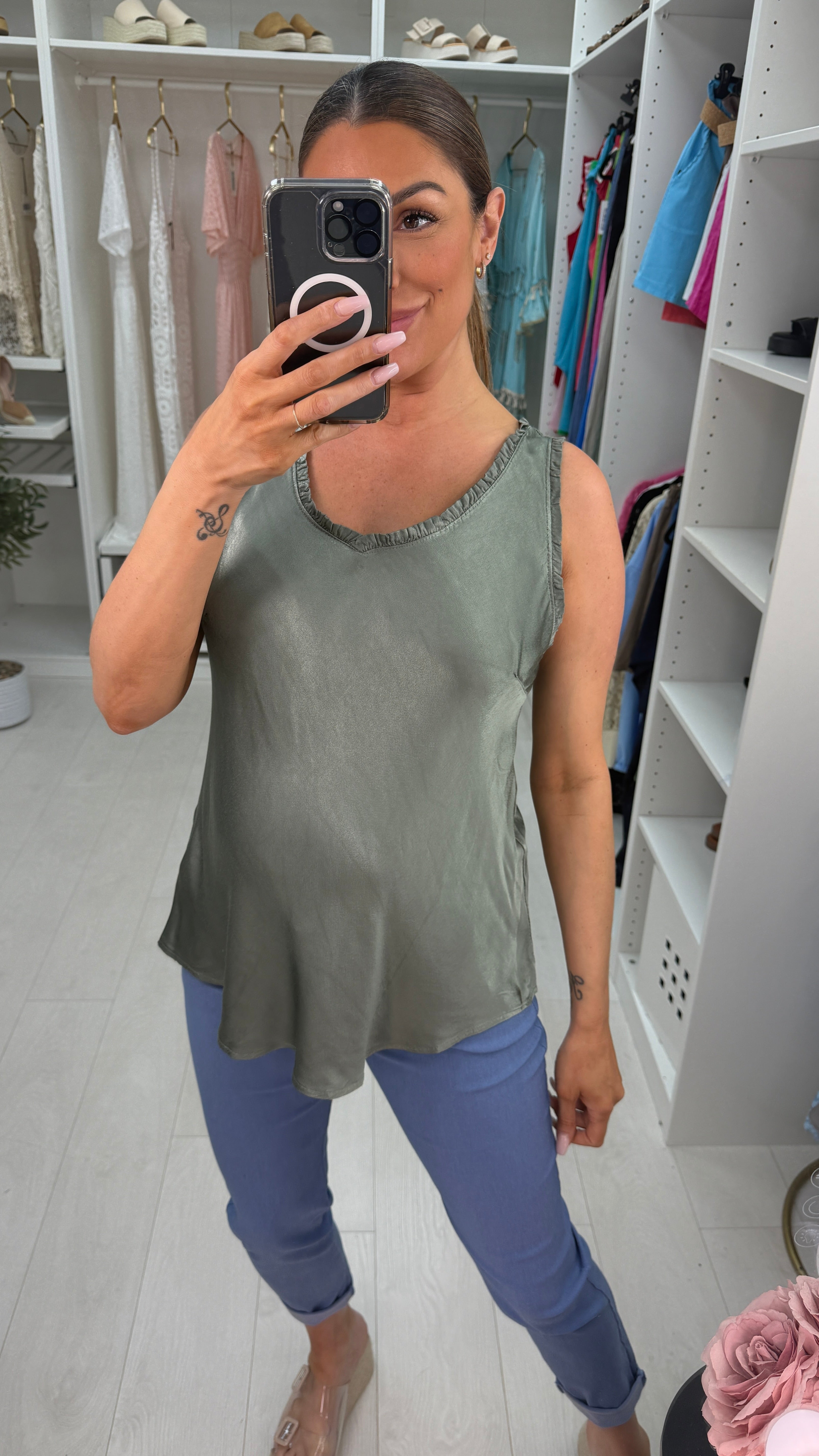 Pippa Frill V Neck Satin Top