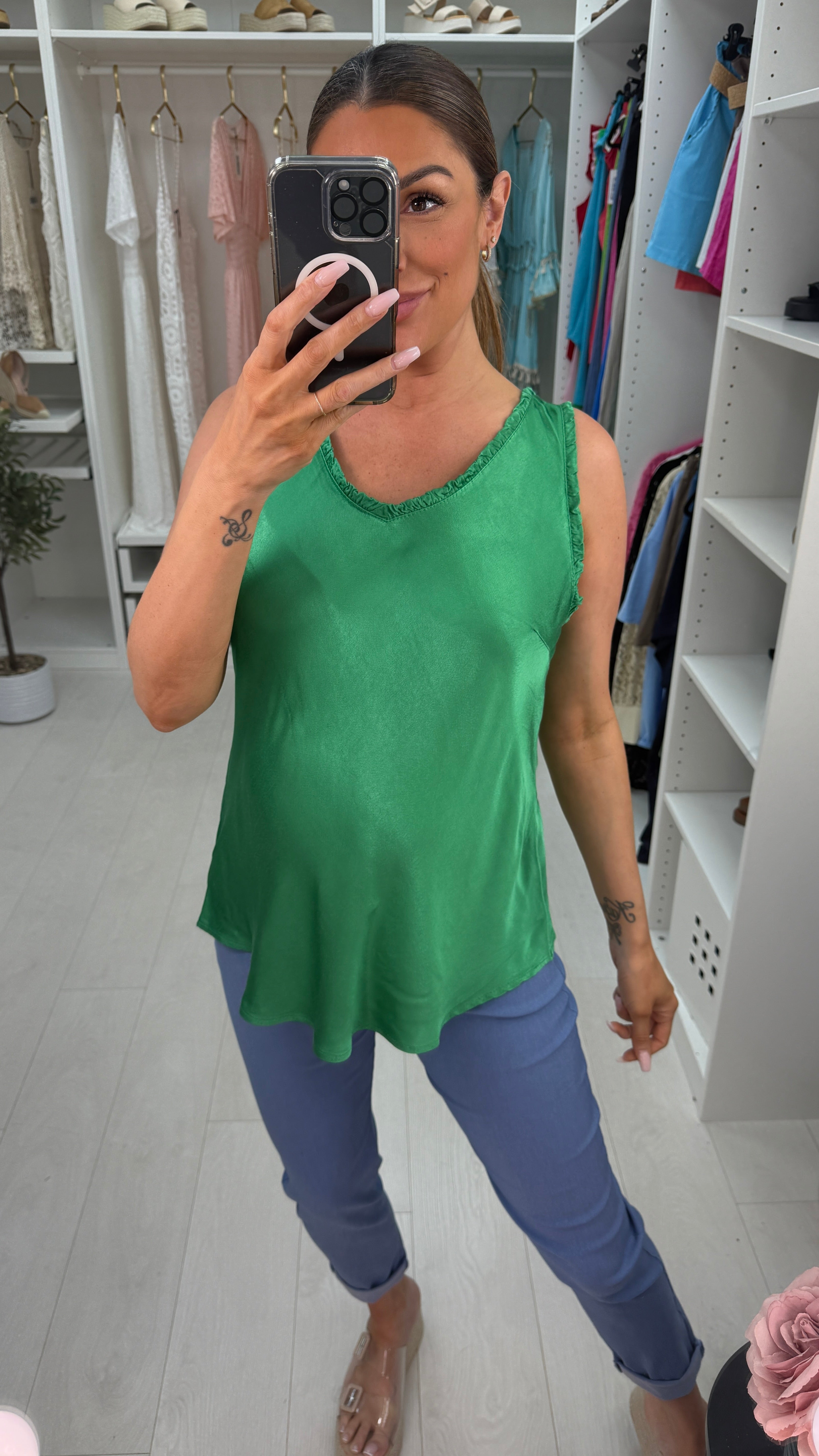 Pippa Frill V Neck Satin Top