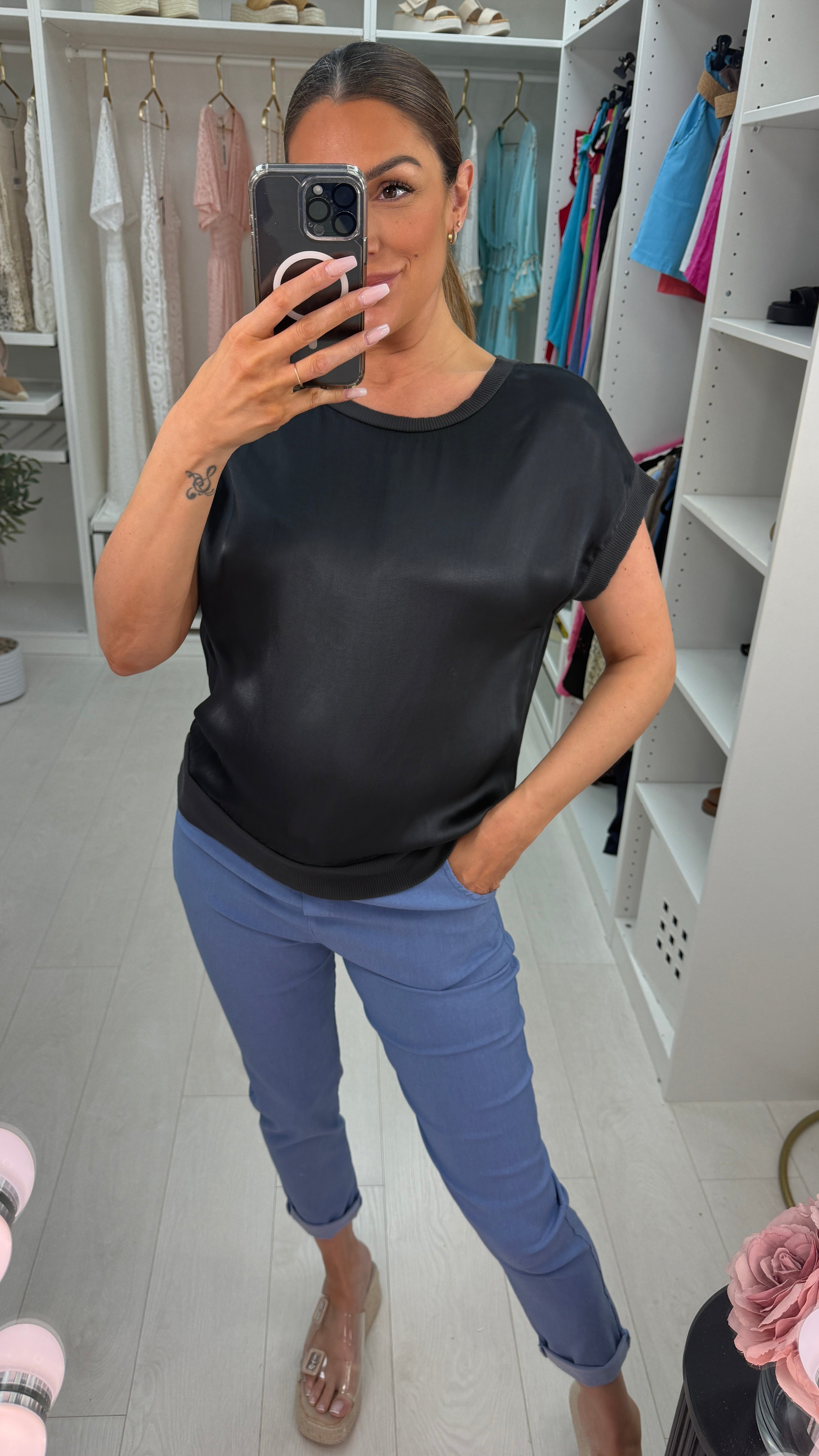 Samoa Plain Round Neck Satin Top