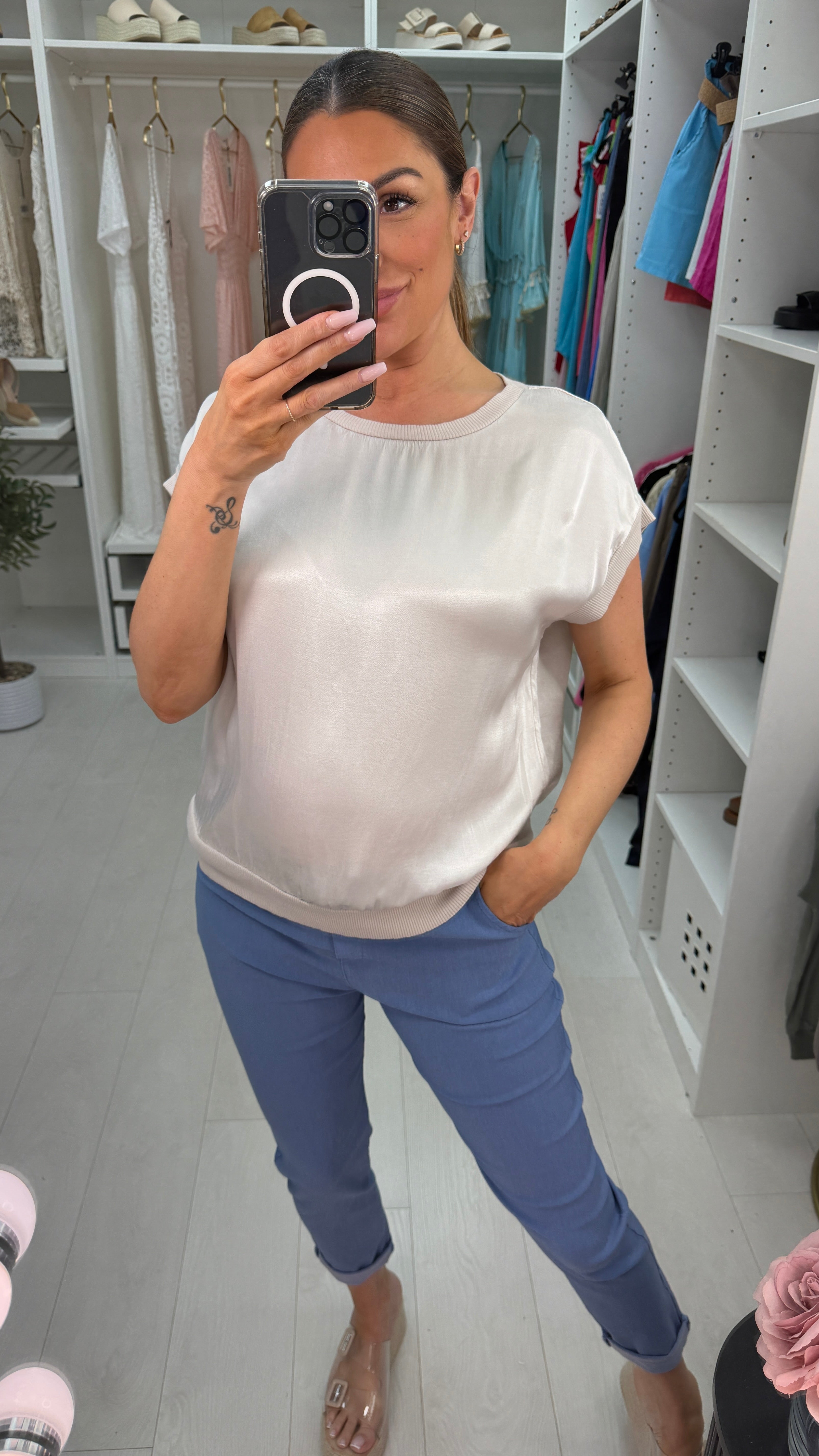 Samoa Plain Round Neck Satin Top
