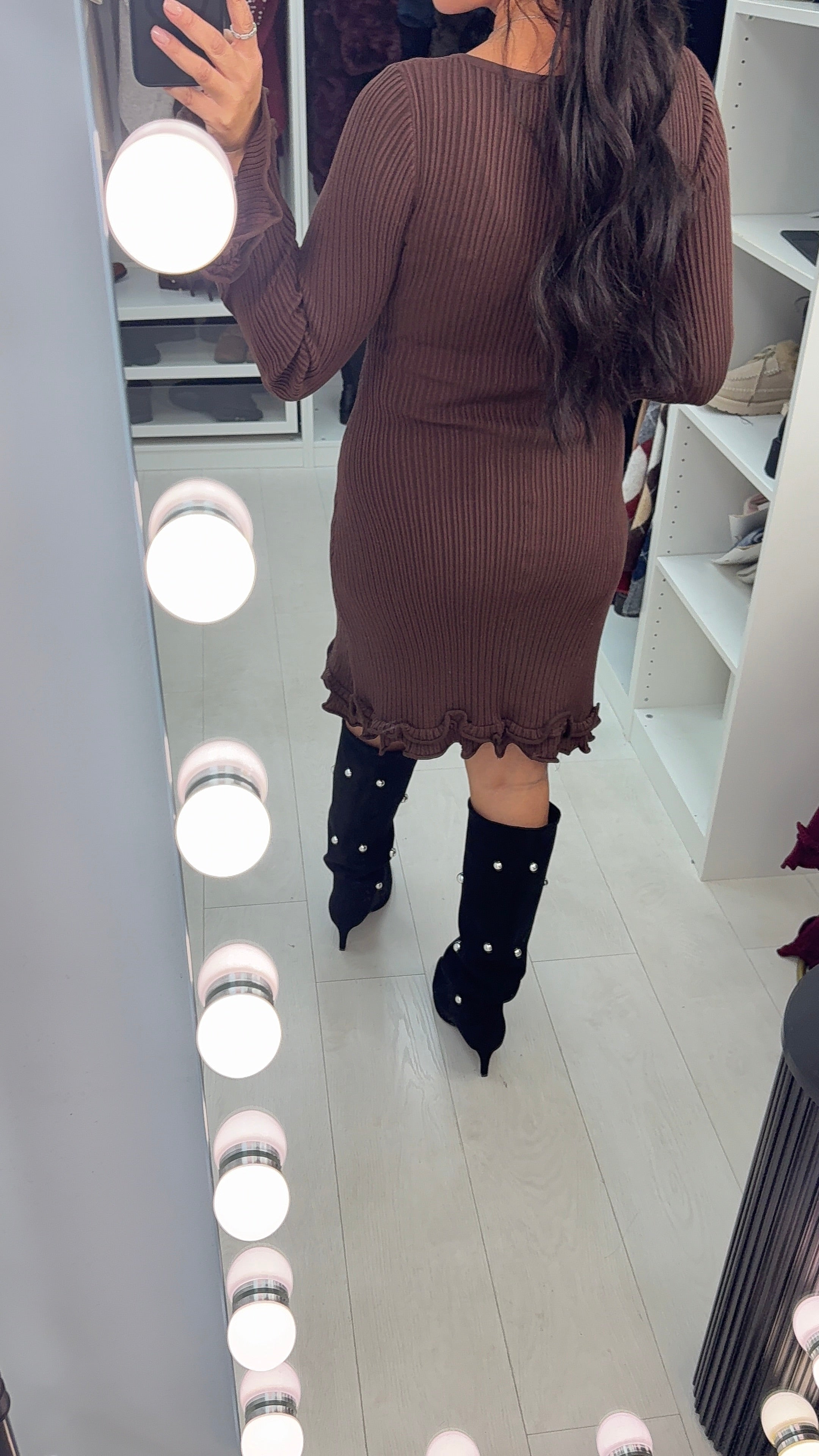 Prinnie Plain Frill Detail Ribbed Knit Skater Dress