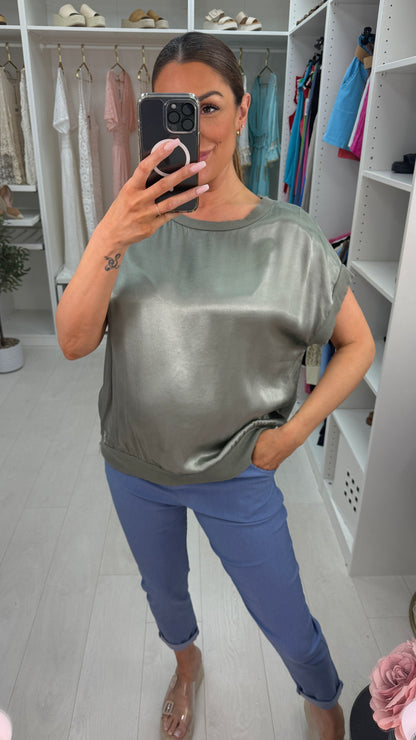 Samoa Plain Round Neck Satin Top