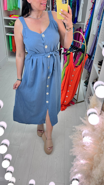 Ilay Button Front Cheesecloth Dress