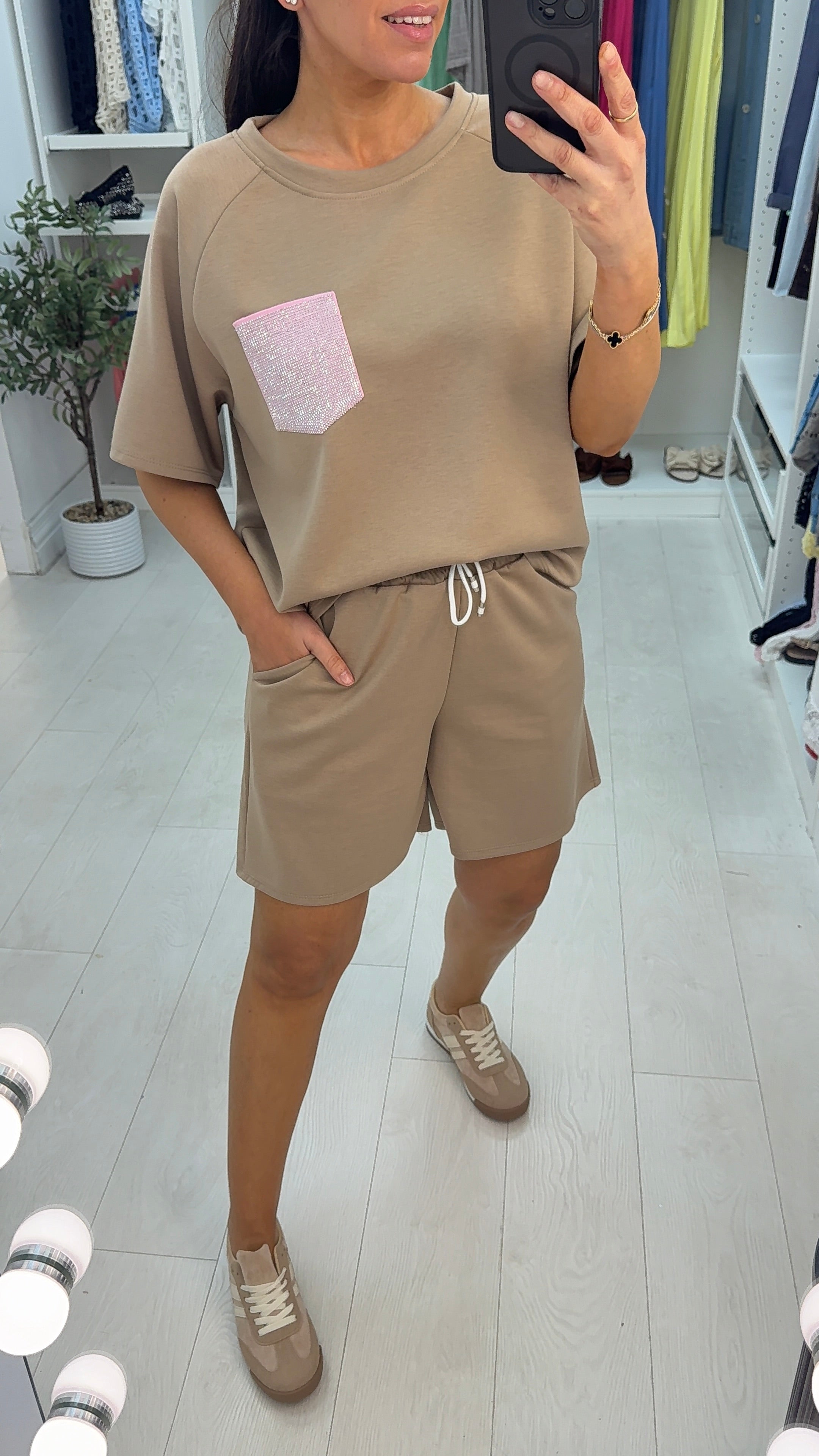 Hana Plain Embellished Pocket Shorts Co-Ord Set