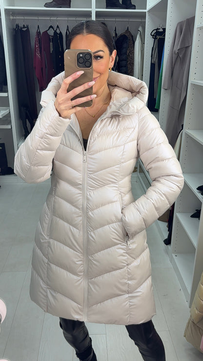 Tally Plain Chevron Design Hooded Coat