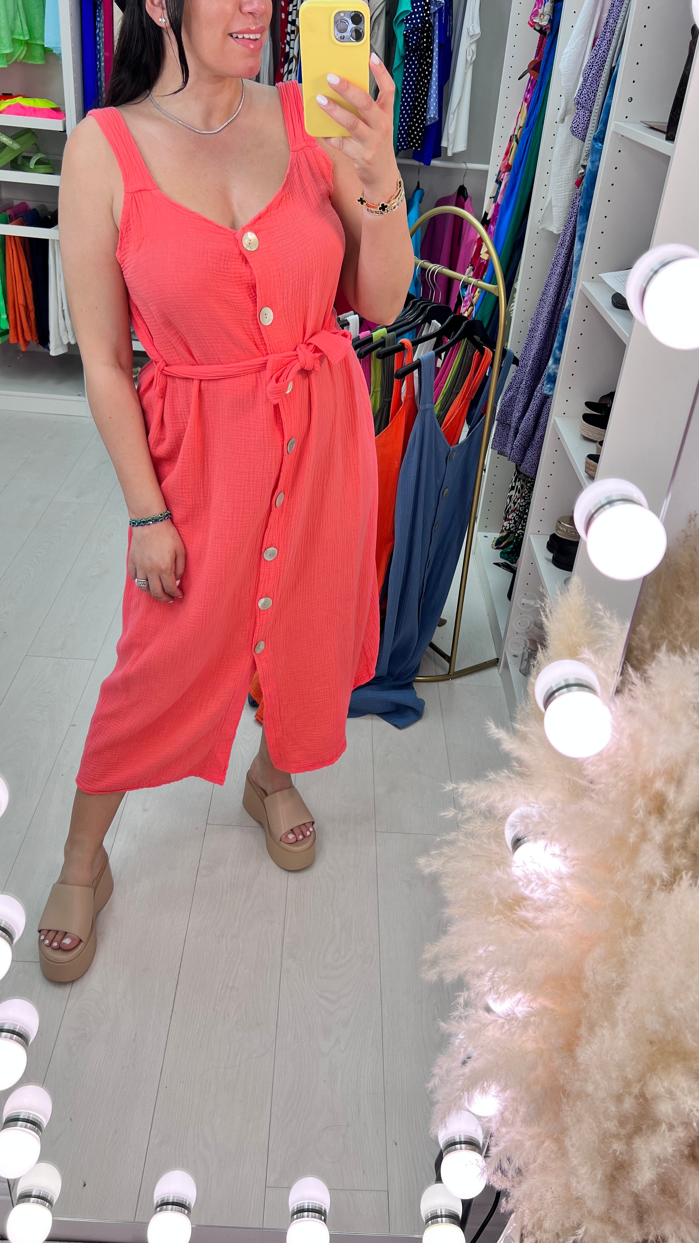 Ilay Button Front Cheesecloth Dress