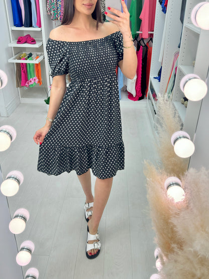 Tarni Polka Dot Print Bardot Dress