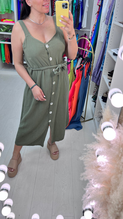 Ilay Button Front Cheesecloth Dress