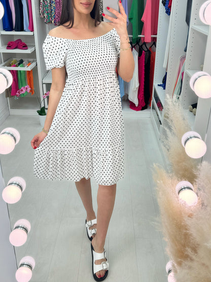 Tarni Polka Dot Print Bardot Dress