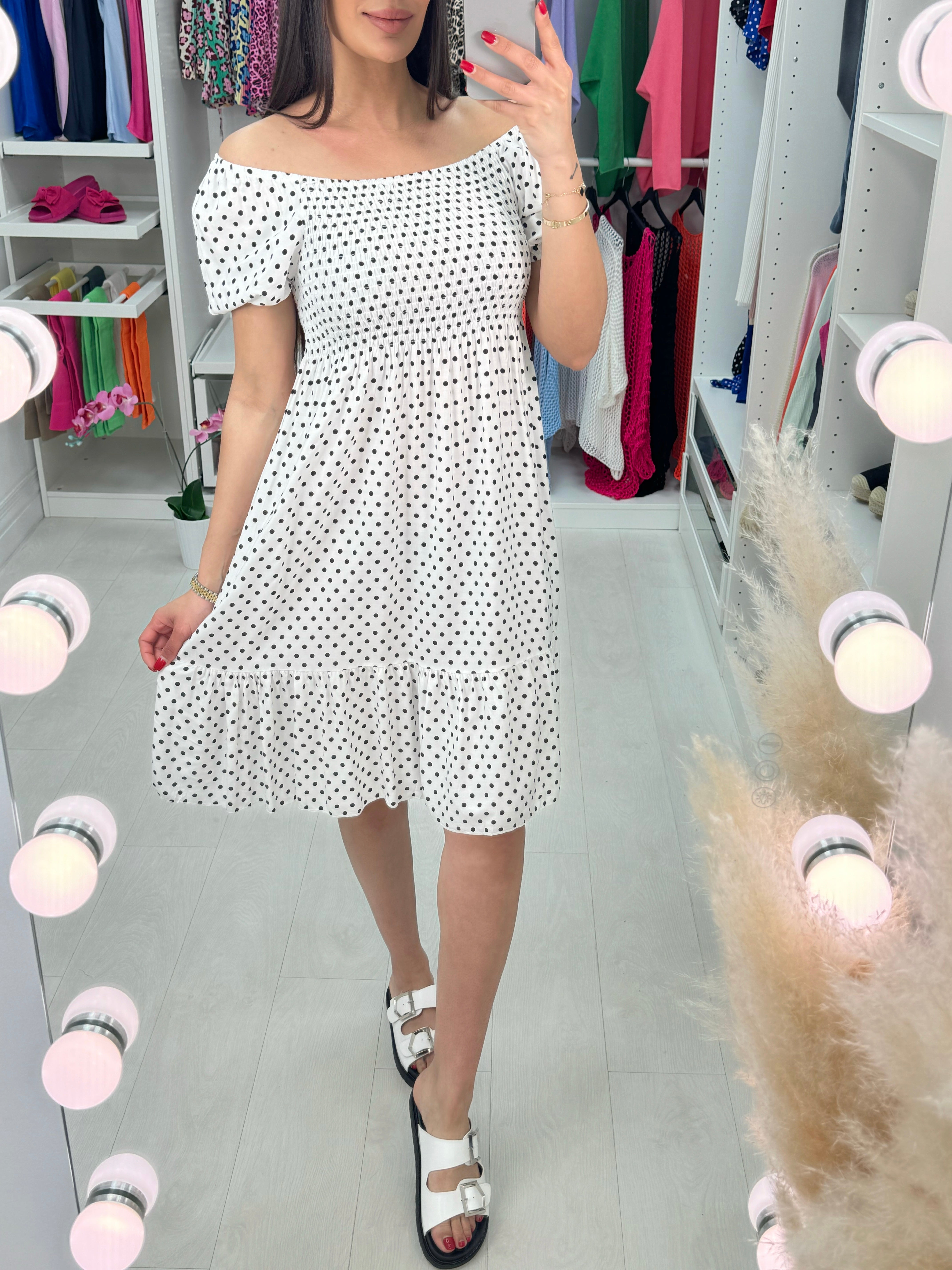 Tarni Polka Dot Print Bardot Dress