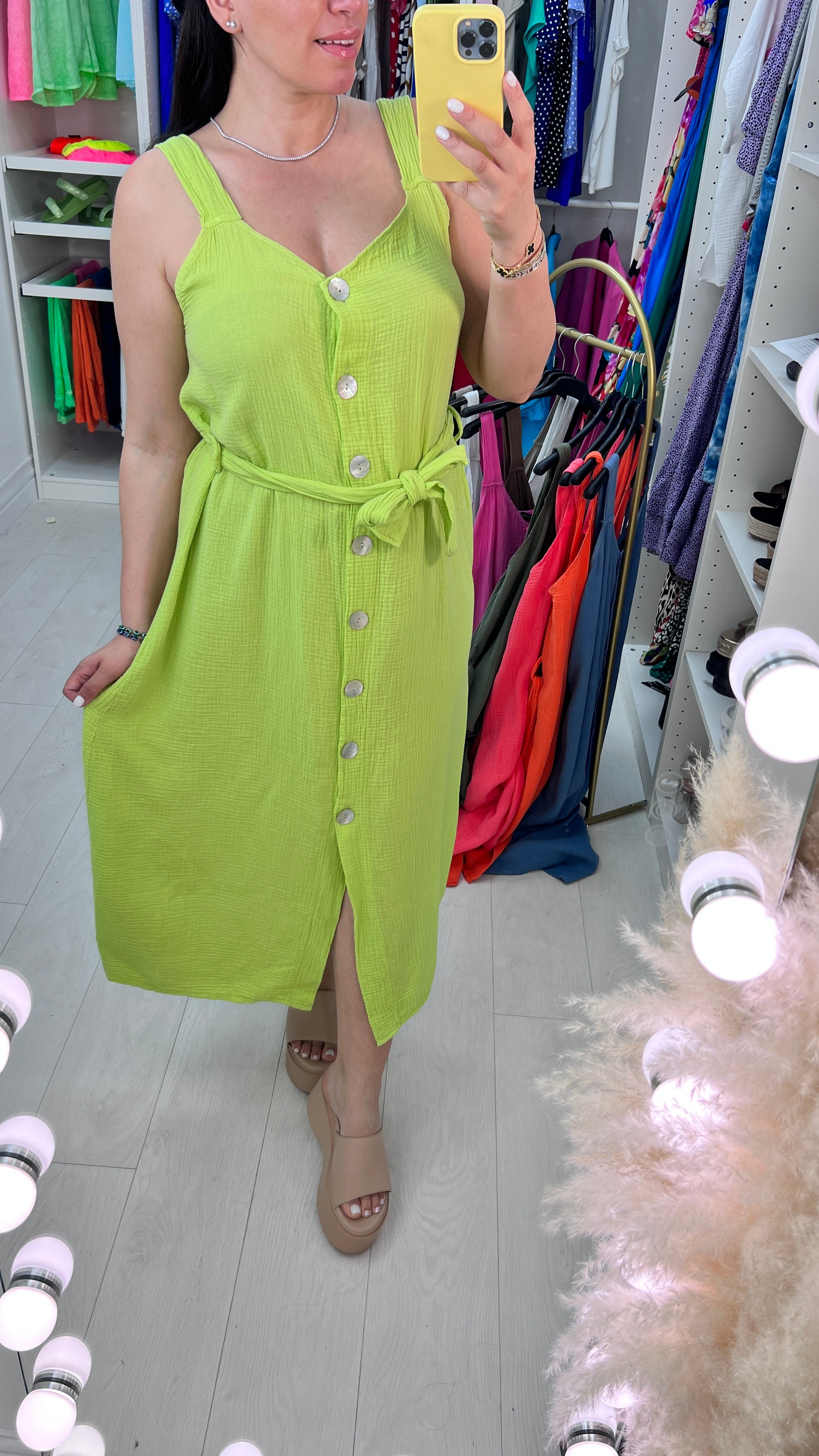 Ilay Button Front Cheesecloth Dress