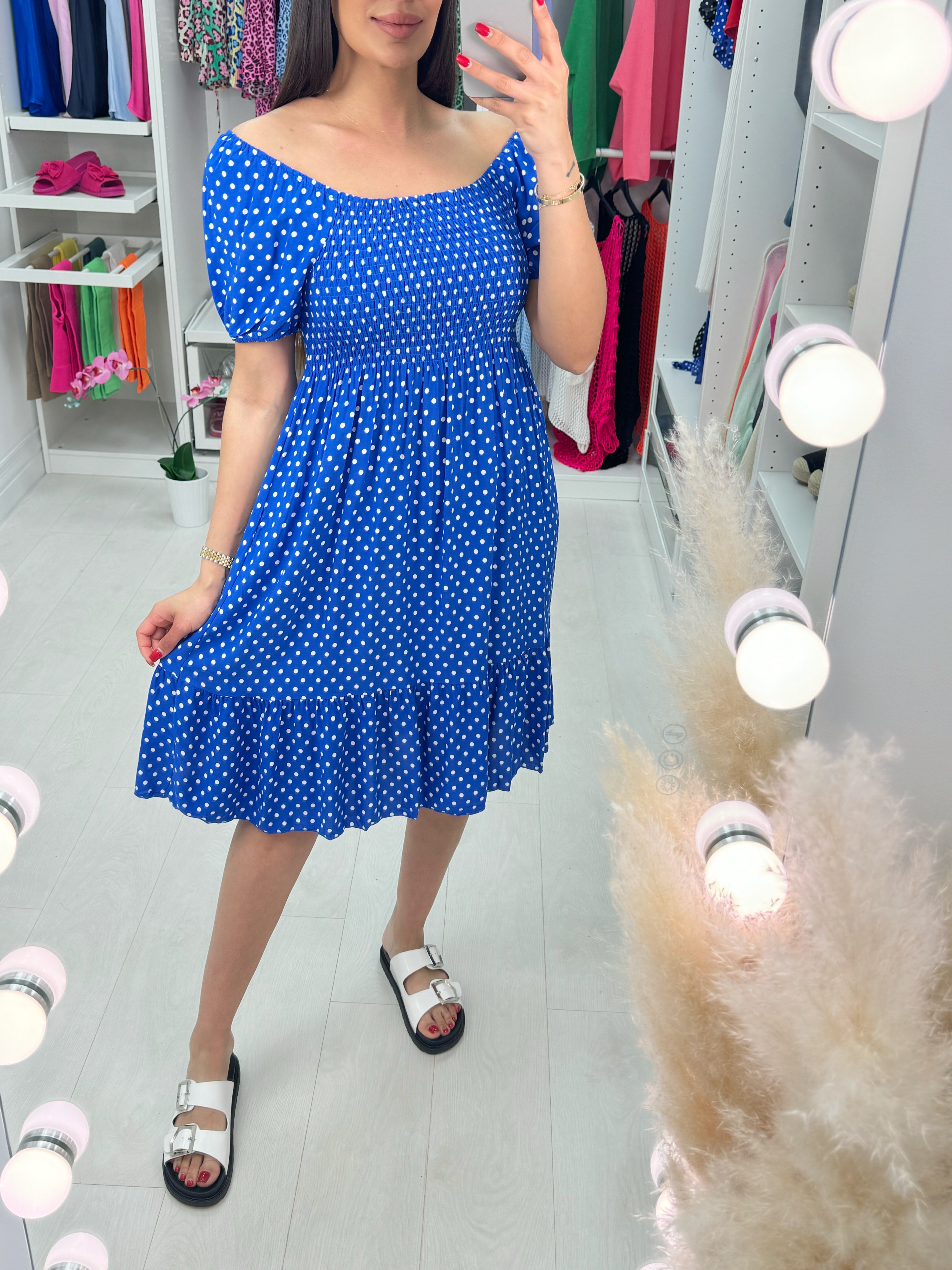 Tarni Polka Dot Print Bardot Dress