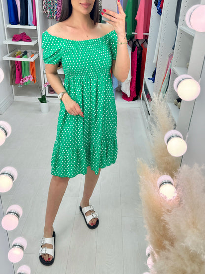 Tarni Polka Dot Print Bardot Dress