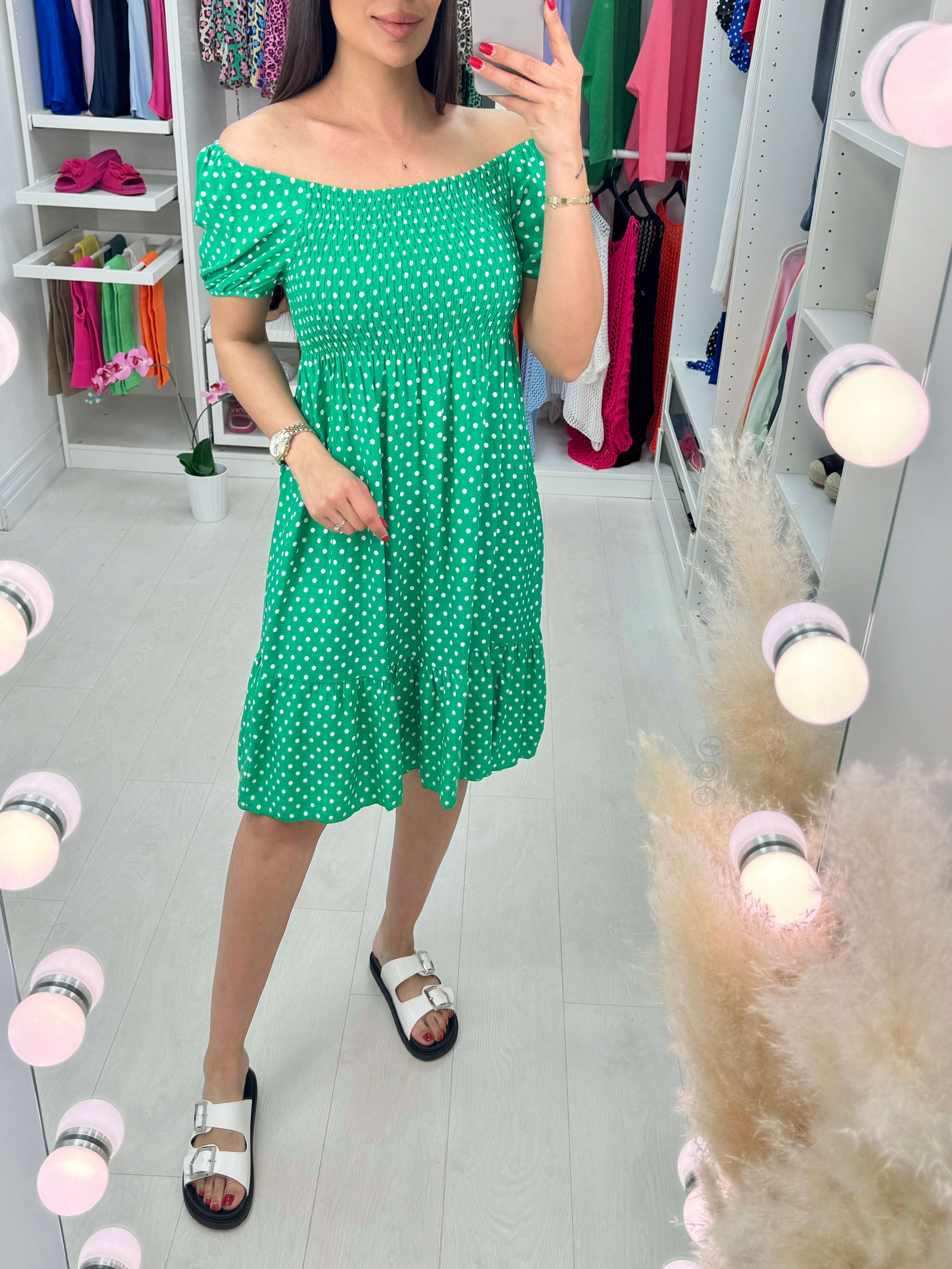 Tarni Polka Dot Print Bardot Dress
