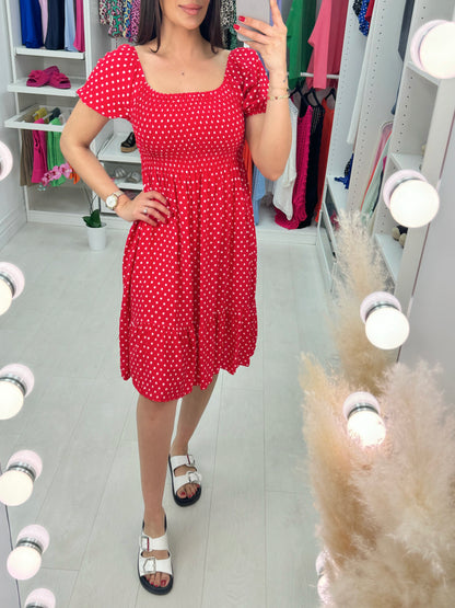 Tarni Polka Dot Print Bardot Dress