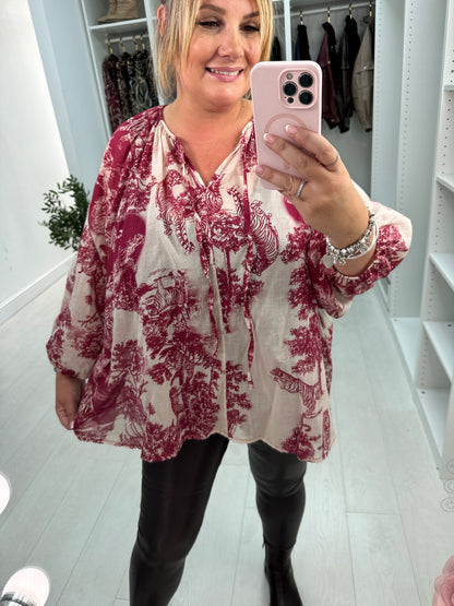 Eveline Jungle Print Loose Fit Lightweight Blouse