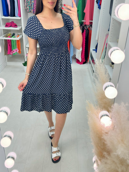 Tarni Polka Dot Print Bardot Dress