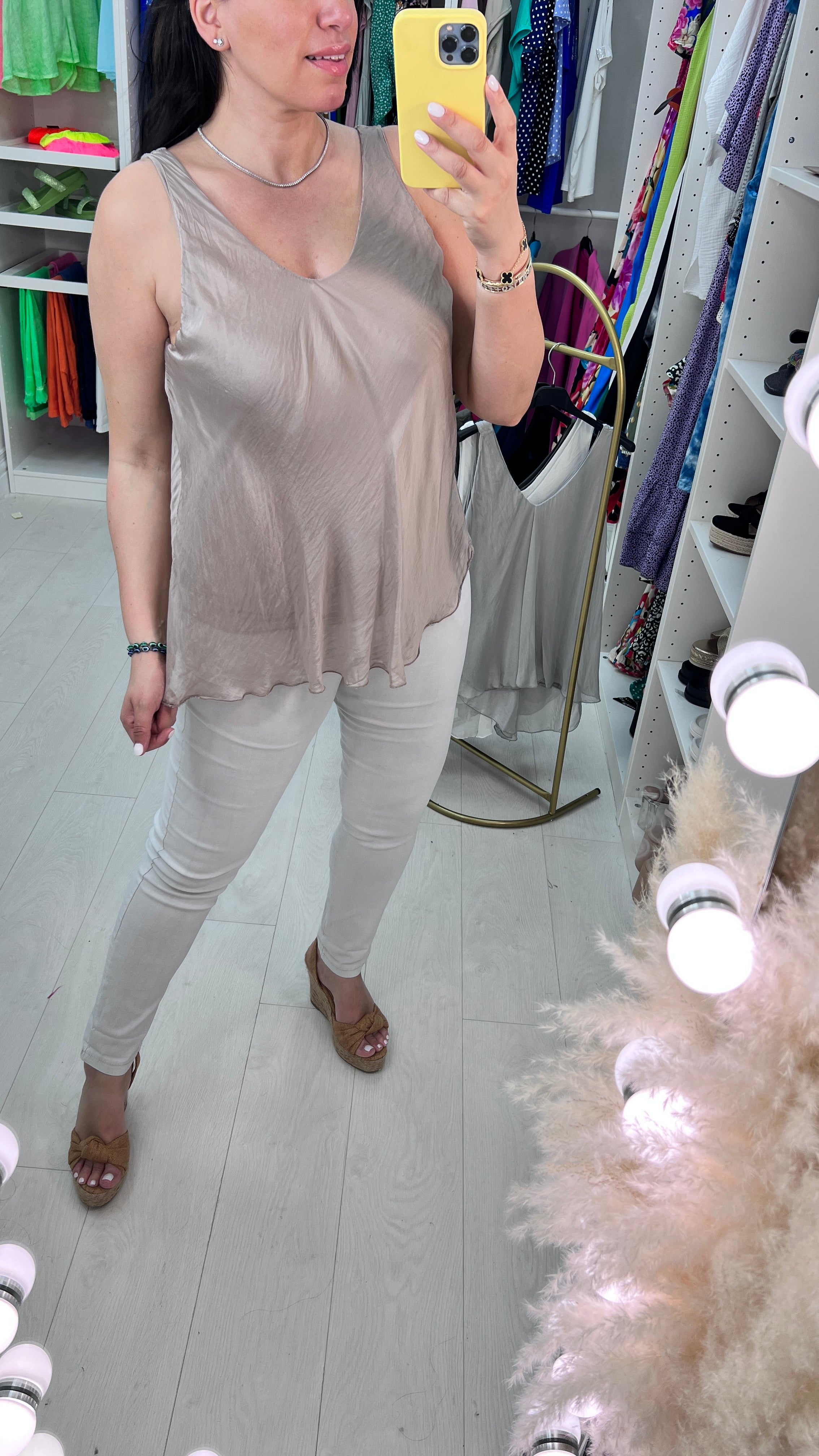 Jenner V Front And Back Double Layer Silk Cami