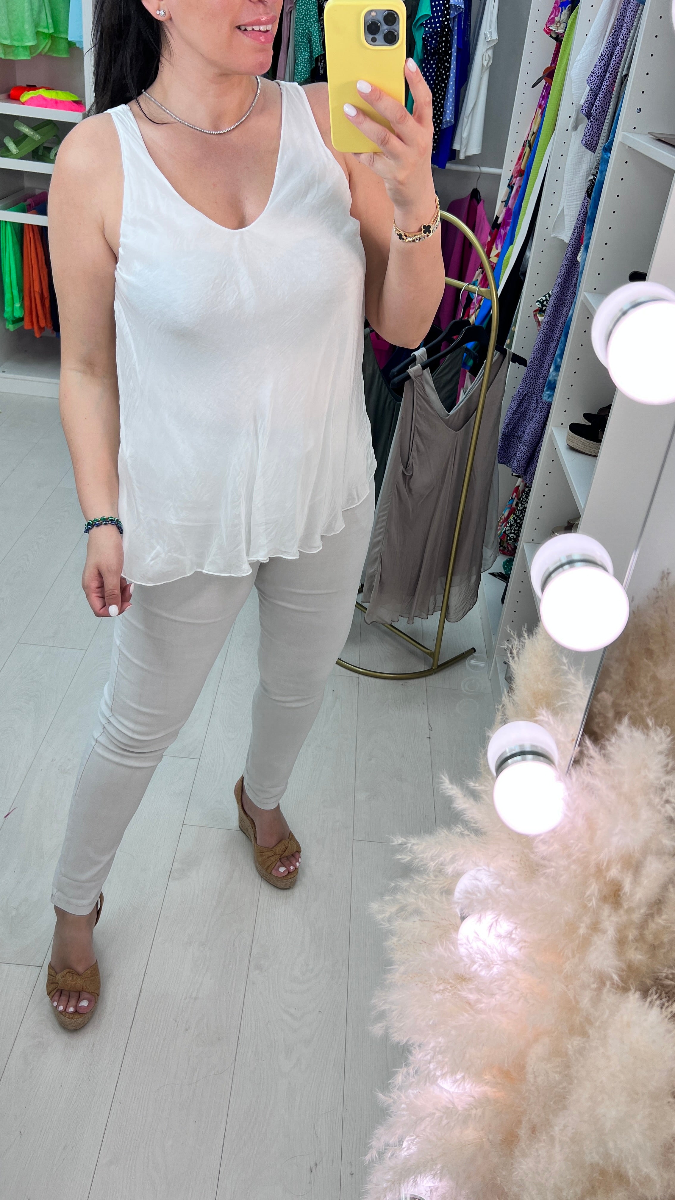 Jenner V Front And Back Double Layer Silk Cami