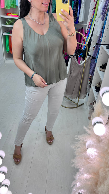 Jenner V Front And Back Double Layer Silk Cami