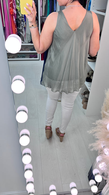 Jenner V Front And Back Double Layer Silk Cami