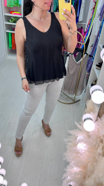 Jenner V Front And Back Double Layer Silk Cami