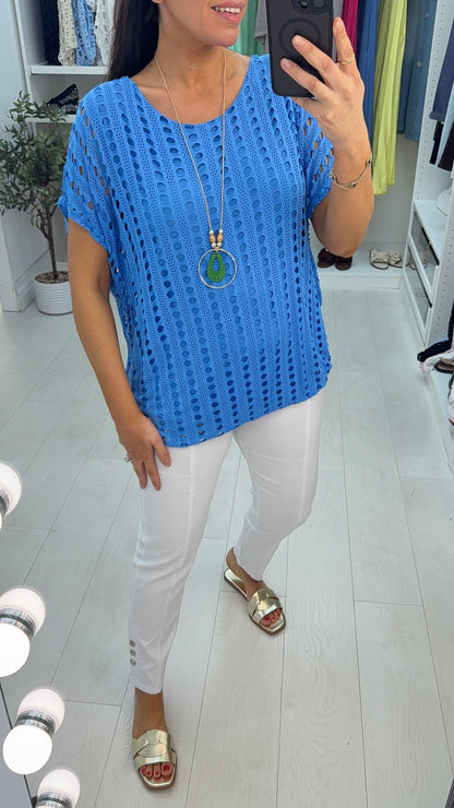 Atilla Plain Textured Bubble Hem Necklace Top