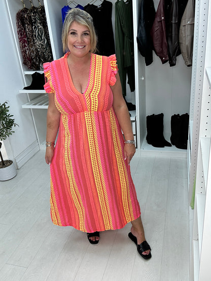 Jeanelle Abstract Print Cheesecloth Maxi Dress